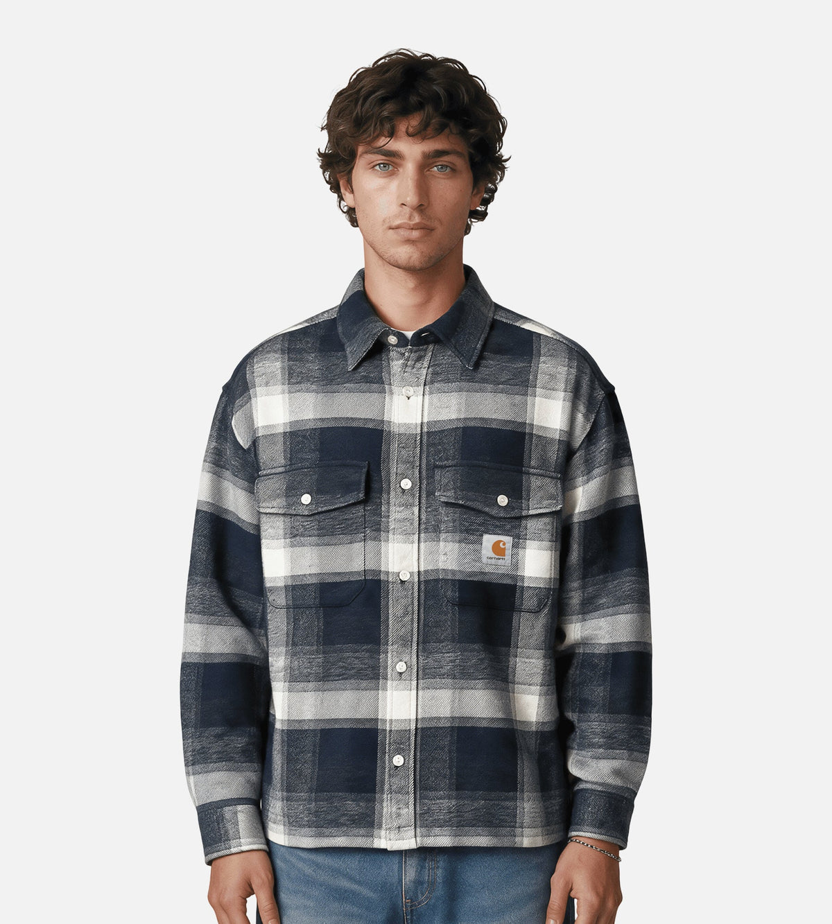 Carhartt WIP Long Sleeve Esterson Shirt Esterson Check Dark Navy