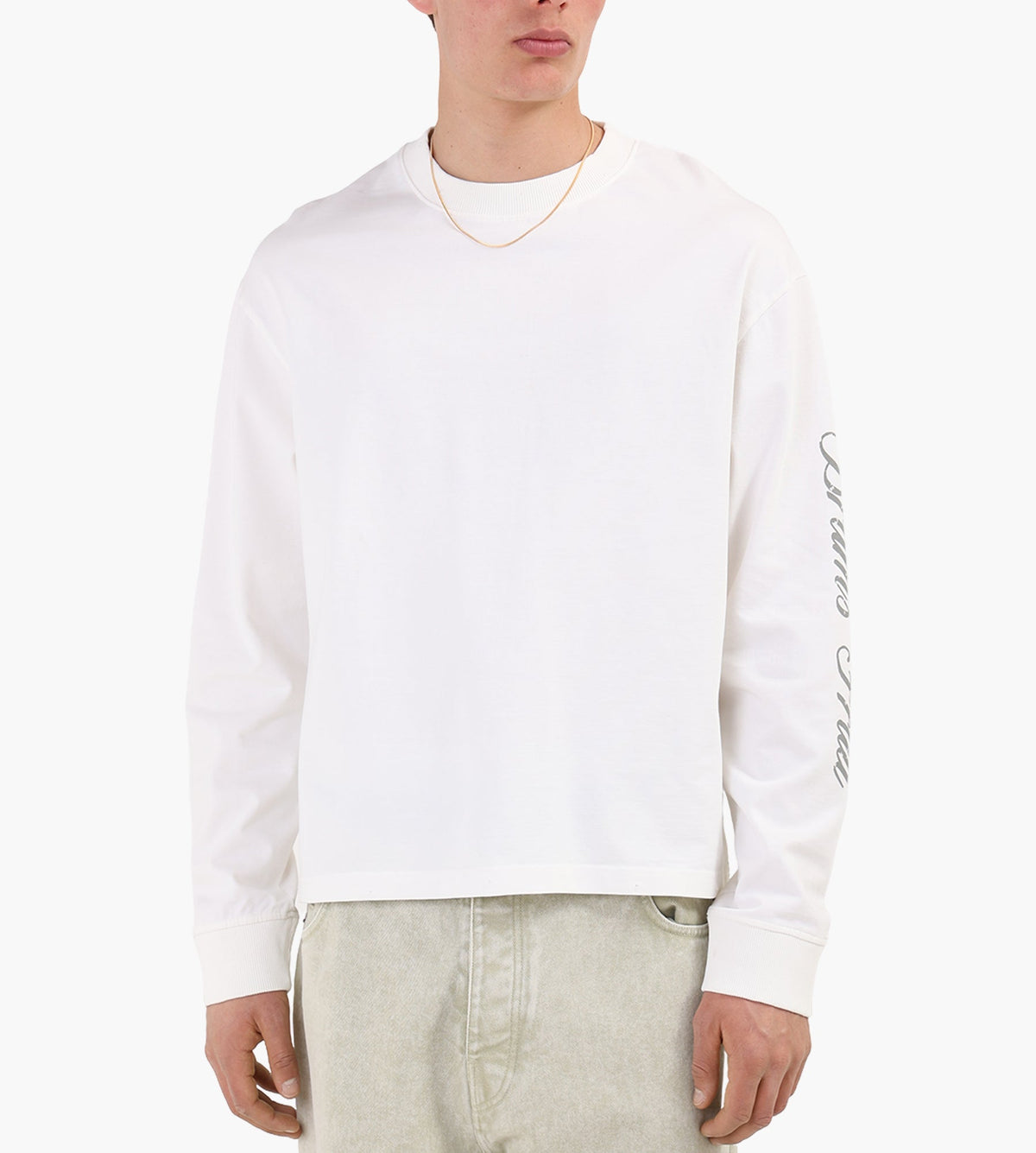 Bram's Fruit Distressed Script Logo Longsleeve Off White