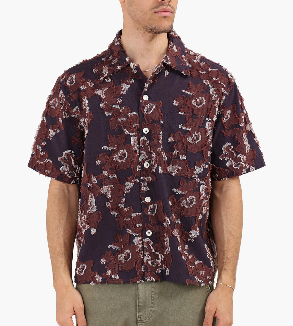 Café-Mountain Floral Jacquard Vacation Shirt Purple
