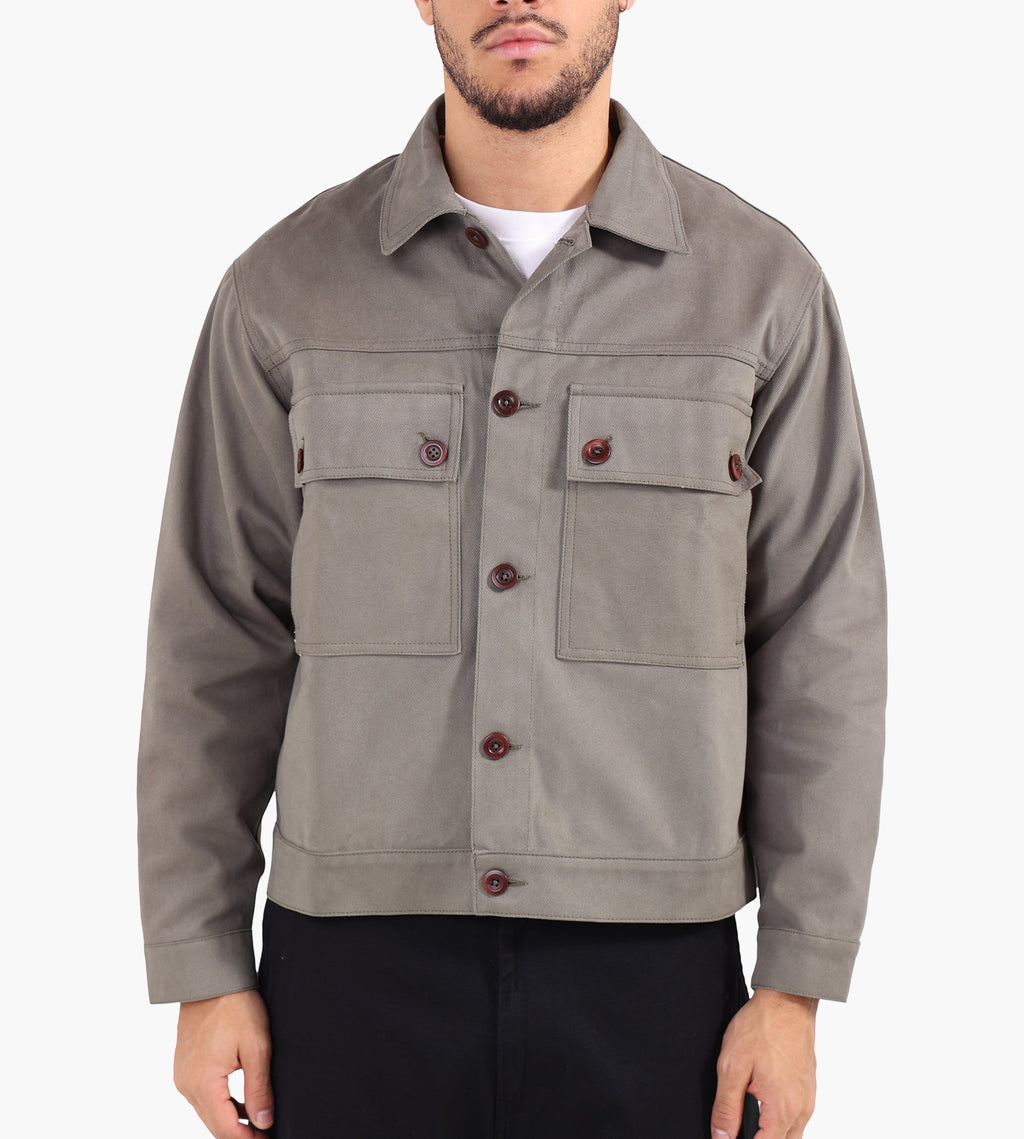 Café-Mountain Reverse Panel Workers Jacket Washed Moss