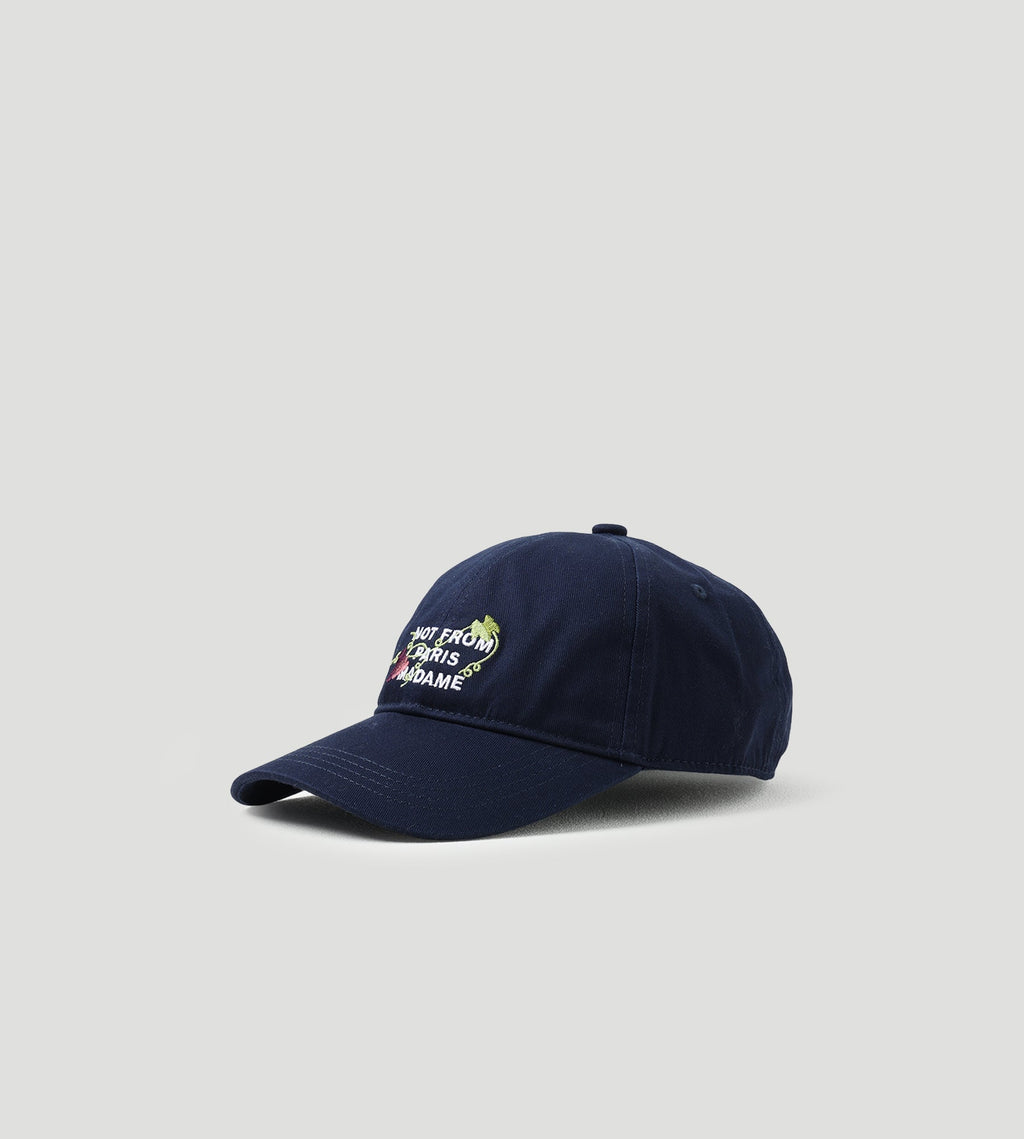 Drôle de Monsieur Vine Embroidered Slogan Cap Navy