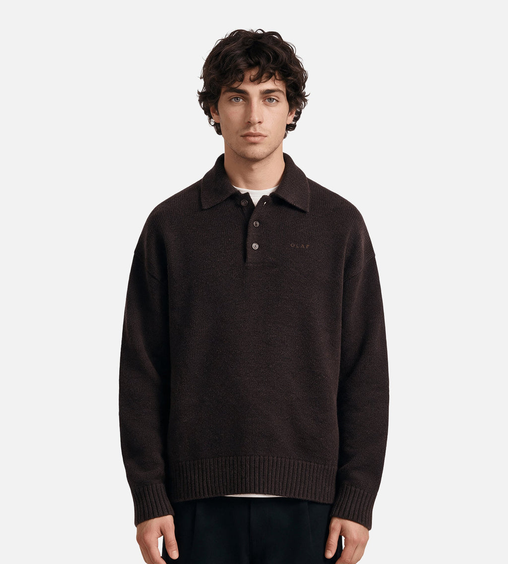 OLAF Oversized Knitted Polo Chocolateplum