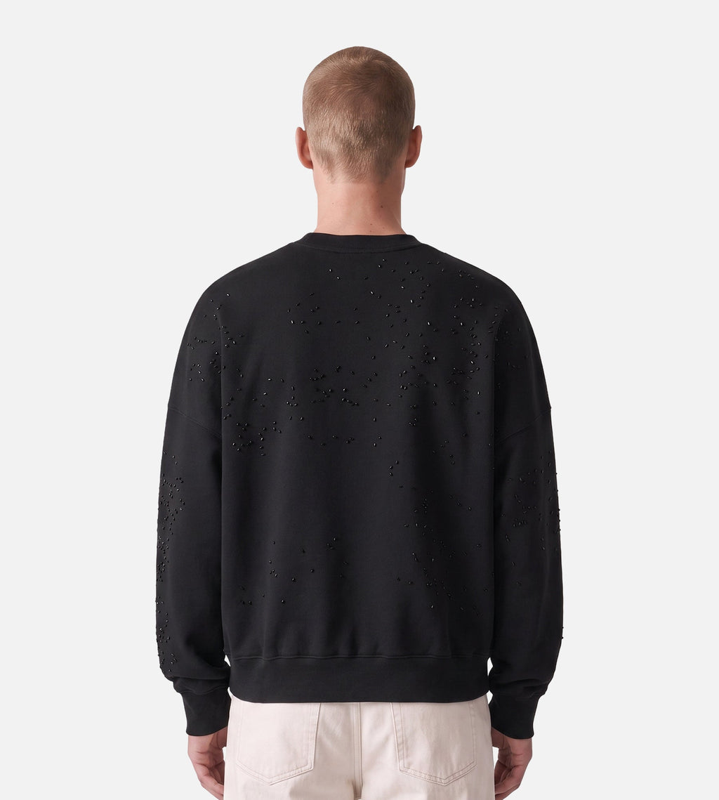 New Amsterdam Surf Association Worked Logo Crewneck Strass Black White