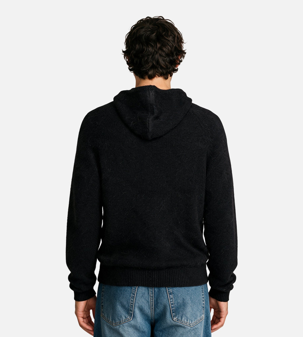 Observe Alpaca Button Knit Hood Black