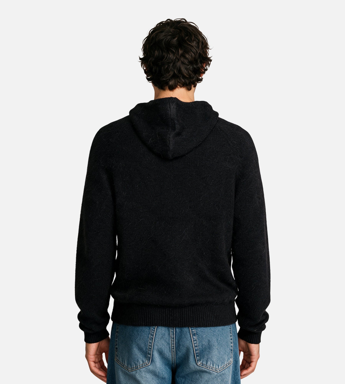 Observe Alpaca Button Knit Hood Black