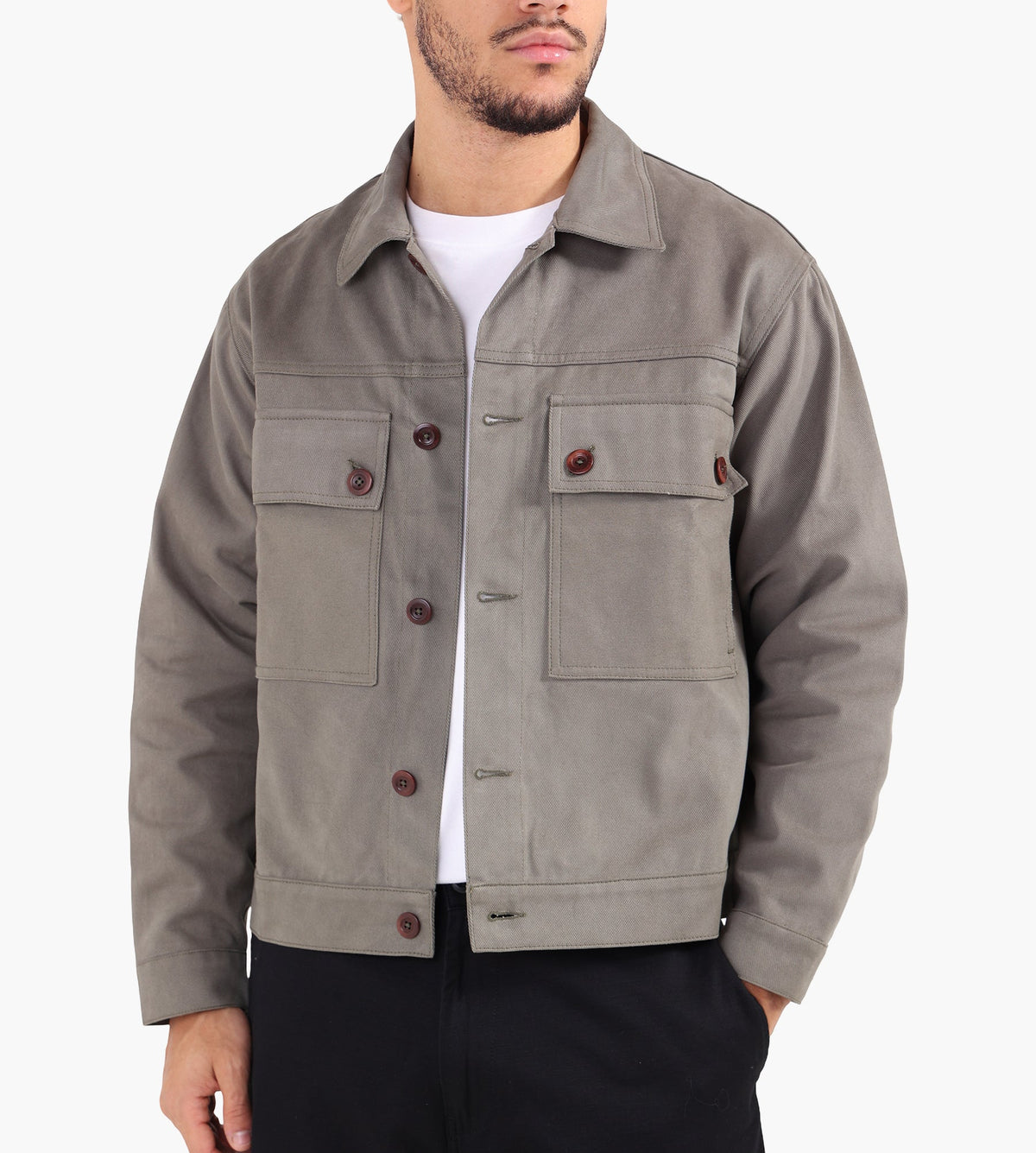 Café-Mountain Reverse Panel Workers Jacket Washed Moss