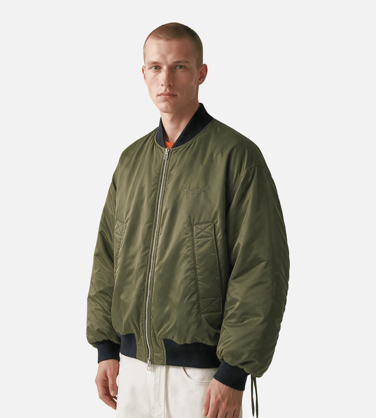 New Amsterdam Surf Association Reversible Bomber Jacket Army Green Orange
