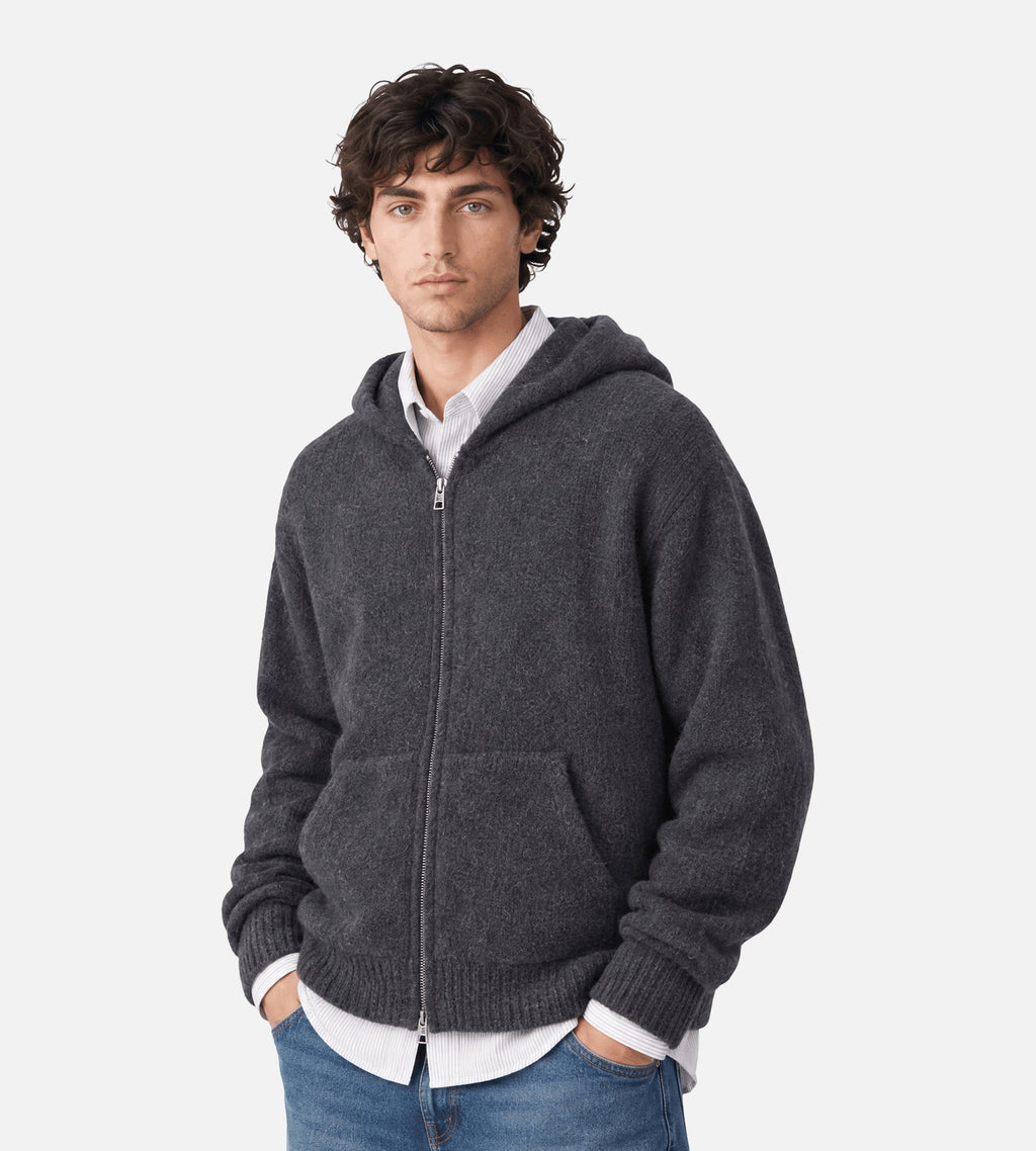 OLAF Zip Knitted Hoodie Charcoal