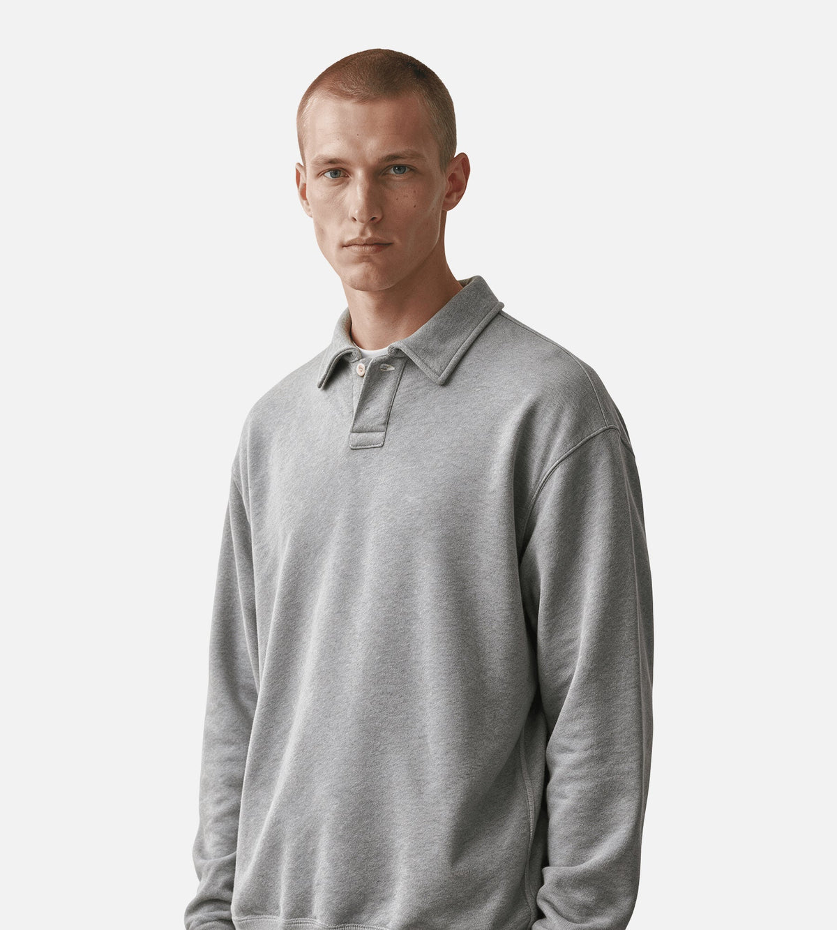 Norse Projects Hjartdal Brushed Diagonal Cotton Fleece Polo Grey Melange
