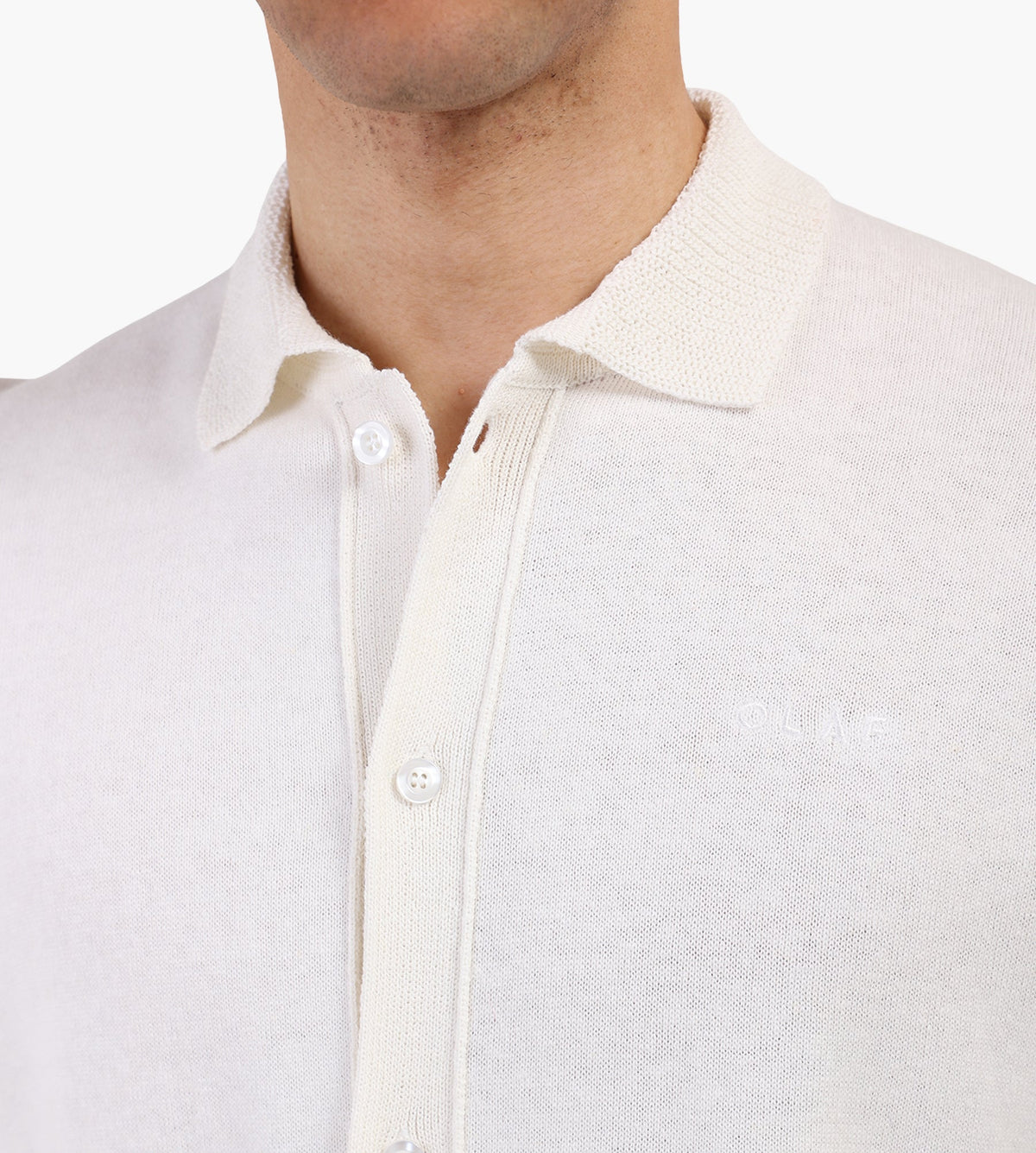 OLAF Linen Knitted Short Sleeve Polo Offwhite