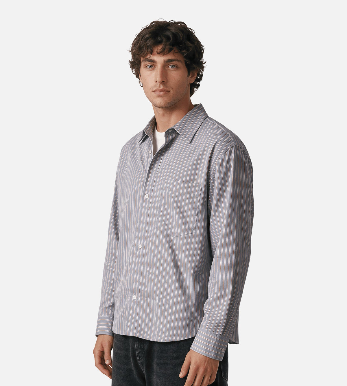Won Hundred Maza Stripe Shirt Steel Grey COMB.