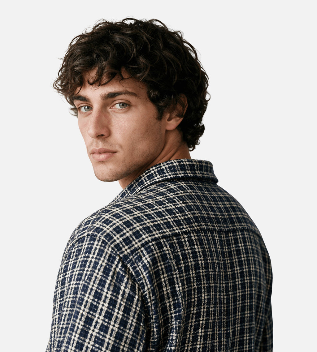 Corridor Reverse Tweed Snow Check Long Sleeve Shirt Blue