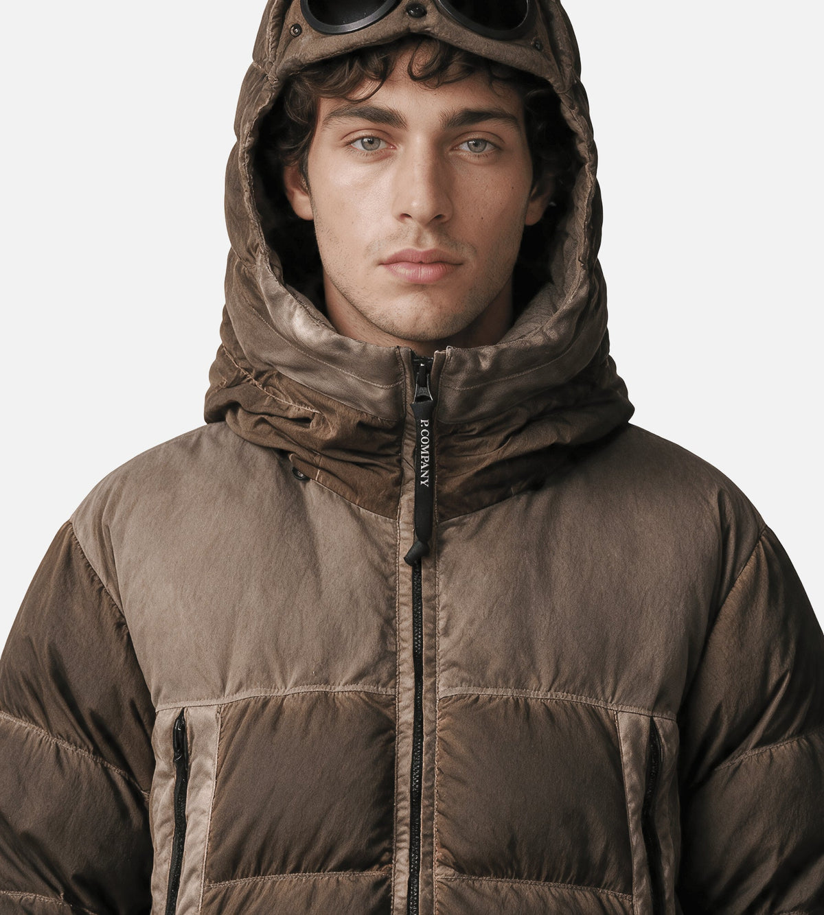 C.P. Company Eco-Chrome R Mixed Goggle Down Jacket Re-Color Brown
