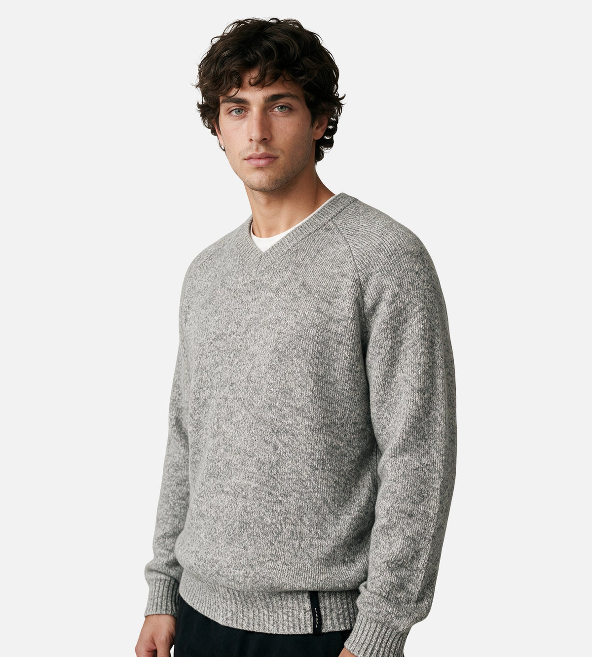 Observe V-Neck Heather Knit Sweater Ash