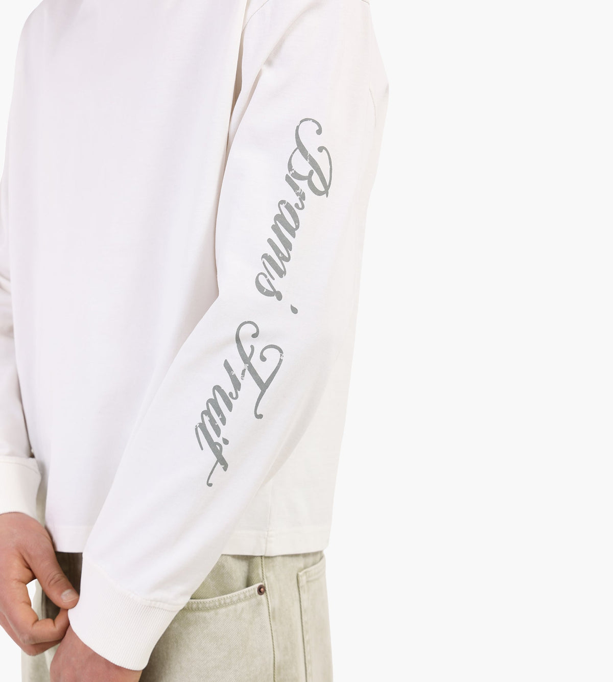 Bram's Fruit Distressed Script Logo Longsleeve Off White