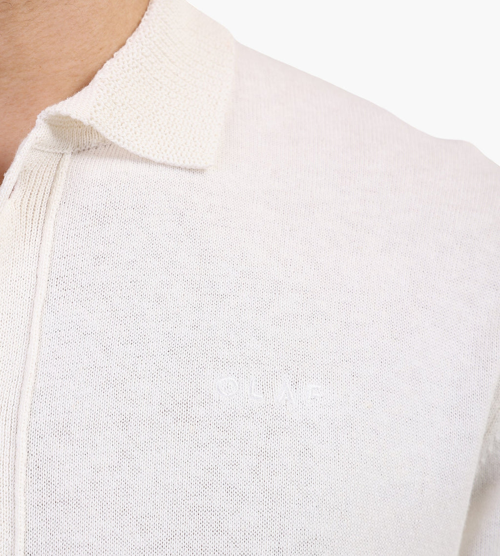 OLAF Linen Knitted Short Sleeve Polo Offwhite