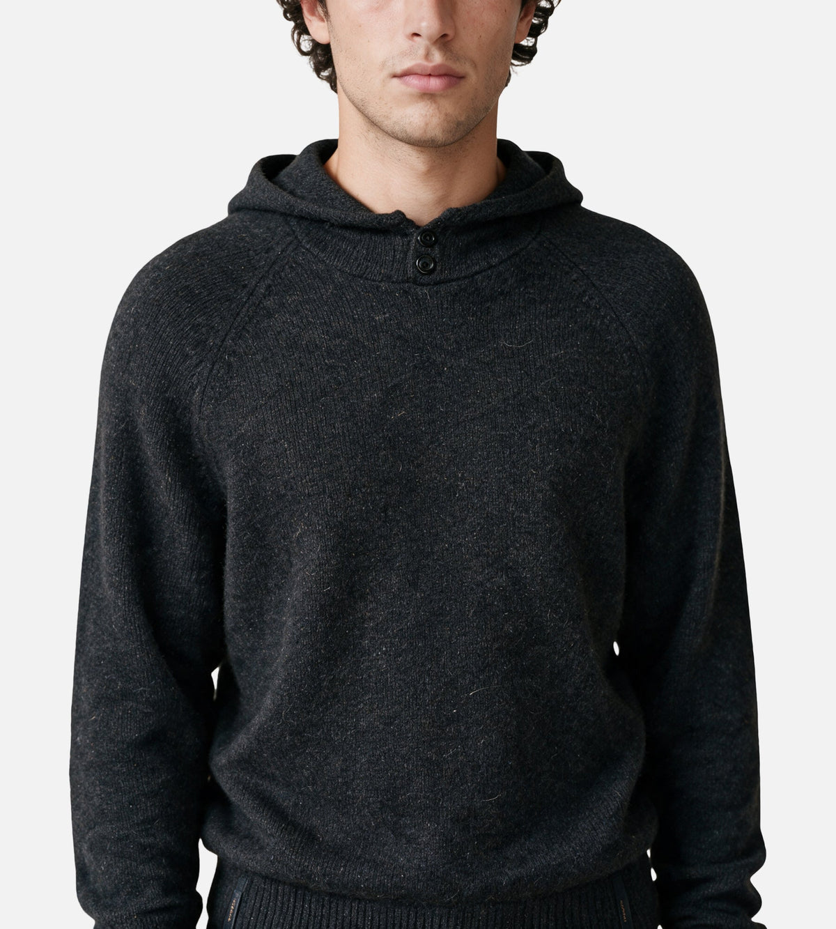 Observe Alpaca Button Knit Hood Black