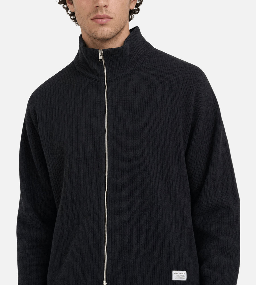 Norse Projects Teno Cotton Hemp Military Rib Zip Cardigan Black