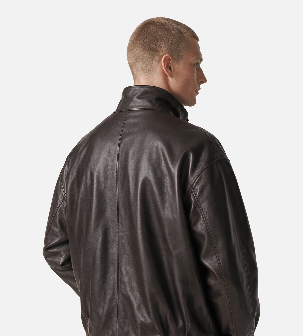 ARMA Paulo High-Collar Leather Jacket Coffee Bean