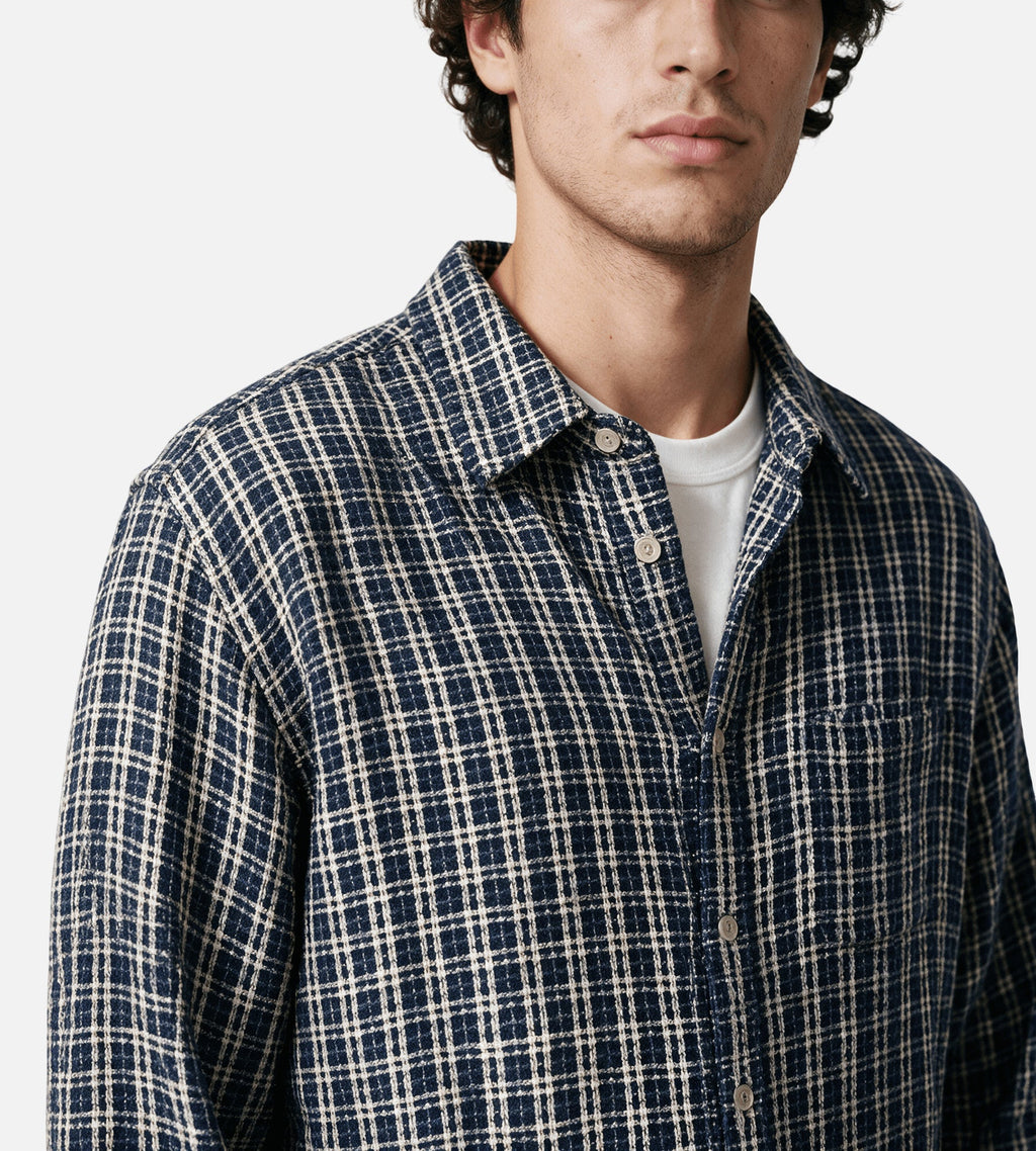 Corridor Reverse Tweed Snow Check Long Sleeve Shirt Blue