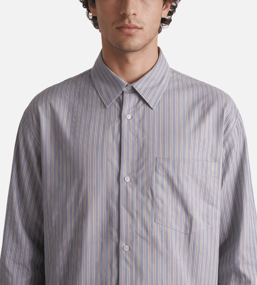 Won Hundred Maza Stripe Shirt Steel Grey COMB.