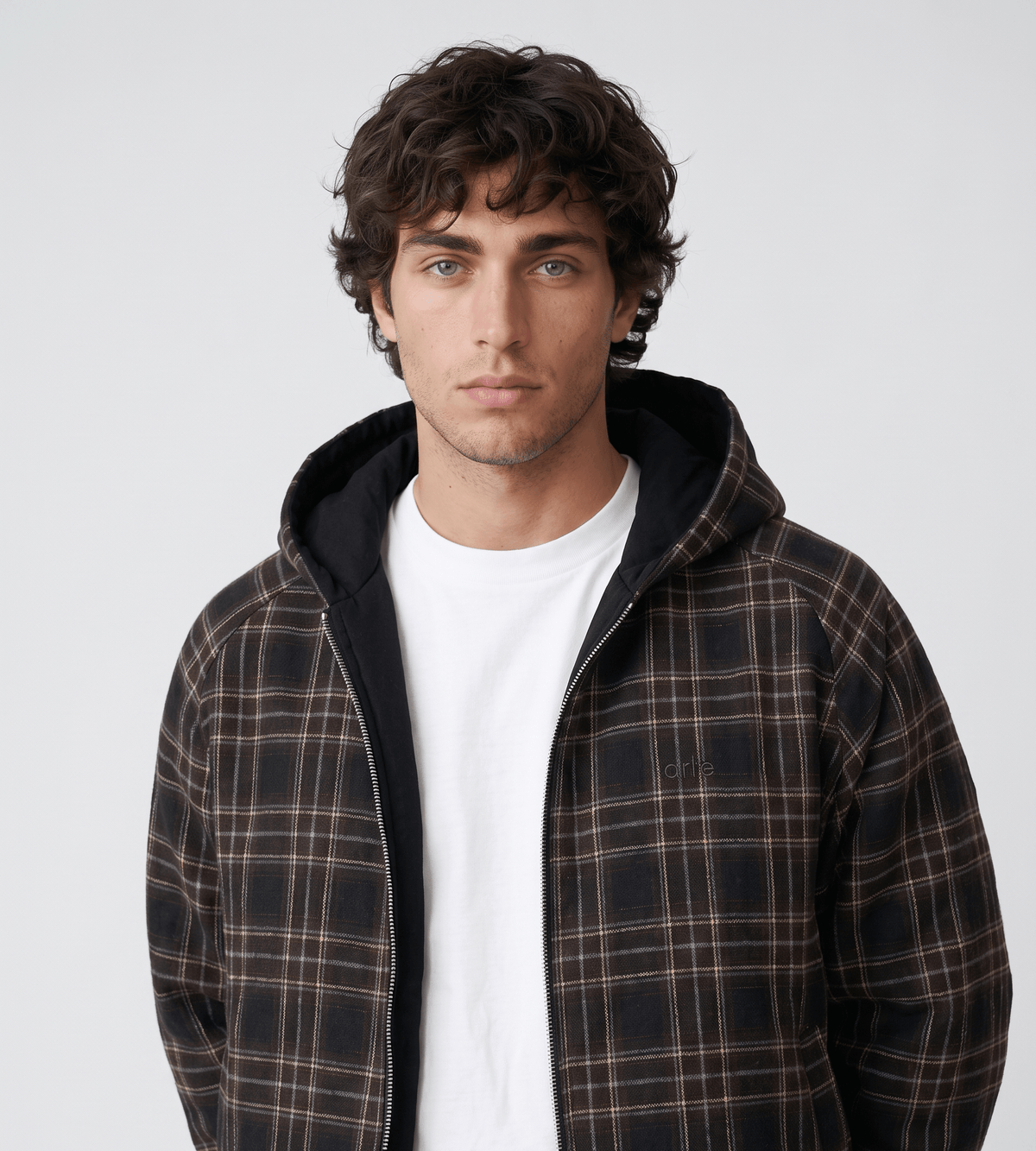 Arte Antwerp Reversible Plaid Hooded Jacket Black