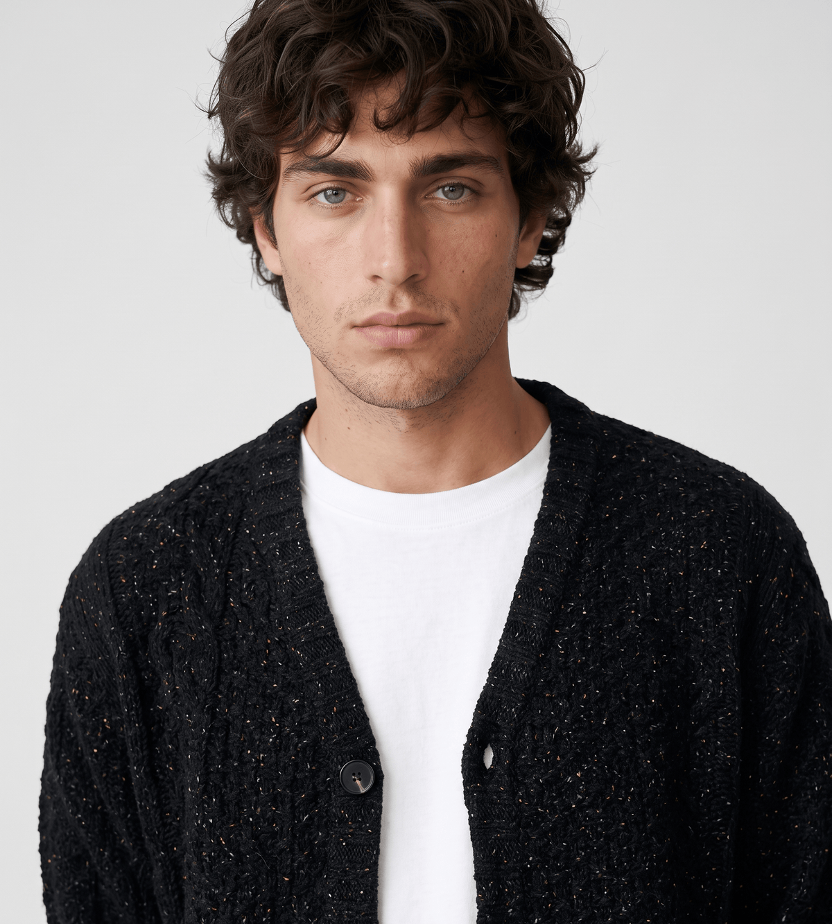 Arte Antwerp Speckle Cable Knit Cardigan Black