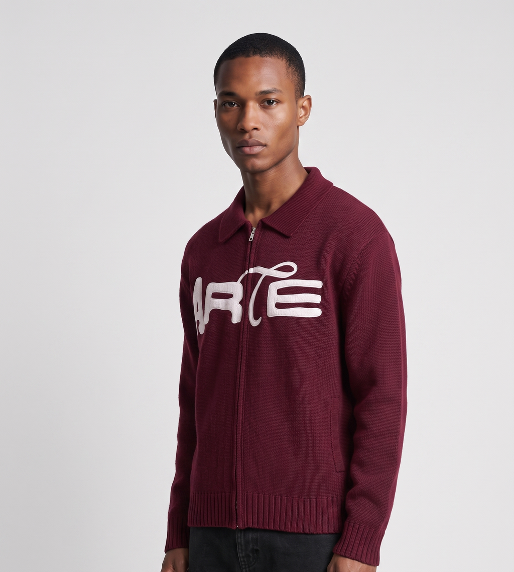 Arte Antwerp Stencil Zip Cardigan Bordeaux