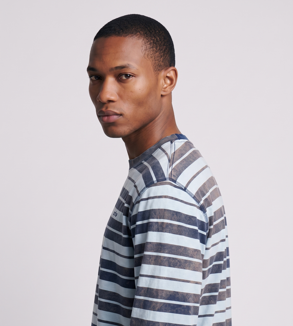 Arte Antwerp Sunfade Striped Longsleeve Navy Light Blue