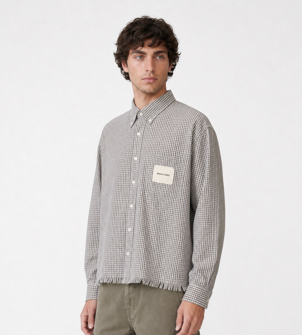 Bram's Fruit Distressed Farmer’s Long Sleeve Shirt Olive Green