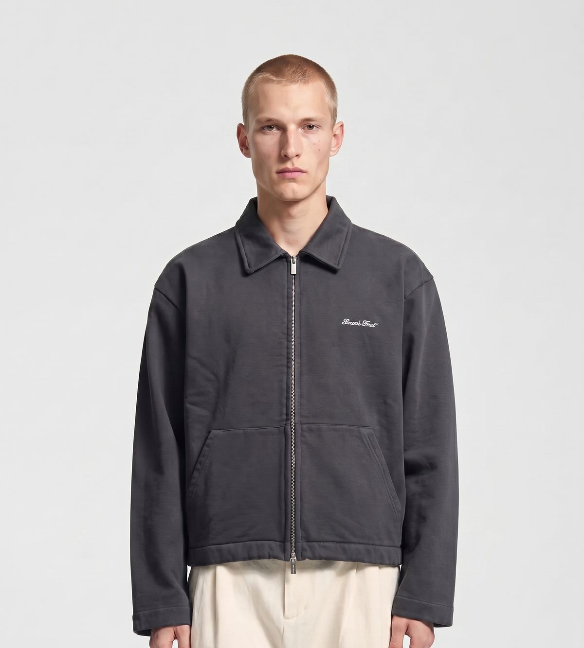 Bram's Fruit Script Logo Full Zip Sweat Shadow Black