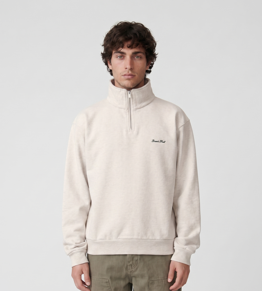 Bram's Fruit Script Logo Quarter Zip Beige