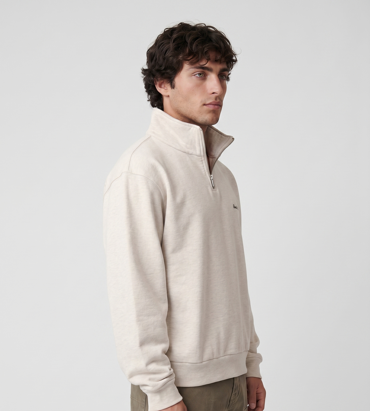 Bram's Fruit Script Logo Quarter Zip Beige
