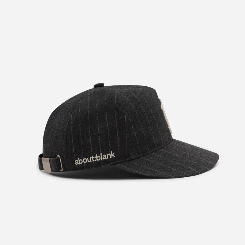 about:blank Monogram Pinstripe Cap Wool Mix Charcoal White
