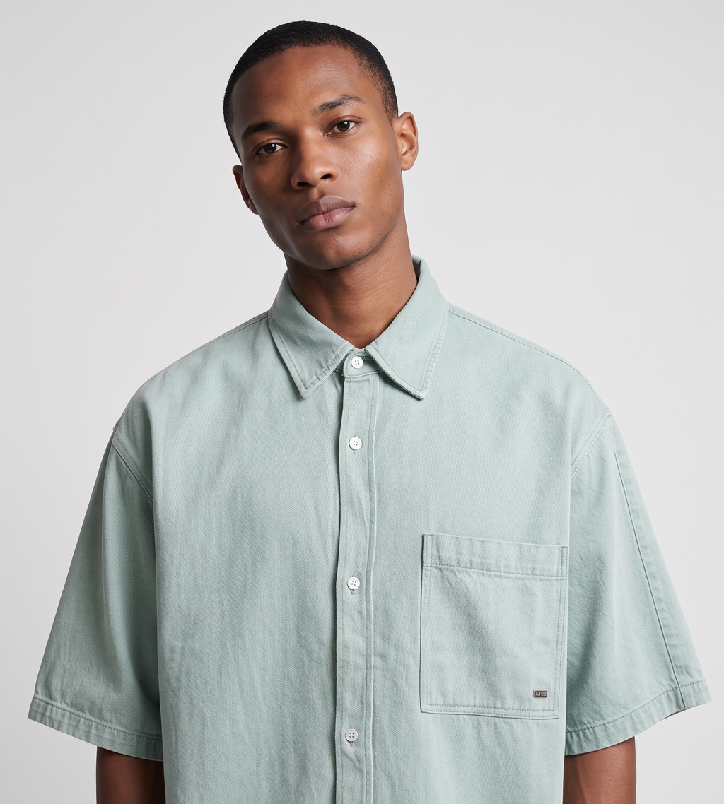 New Amsterdam Surf Association Denim Short Sleeve Button Up Mint