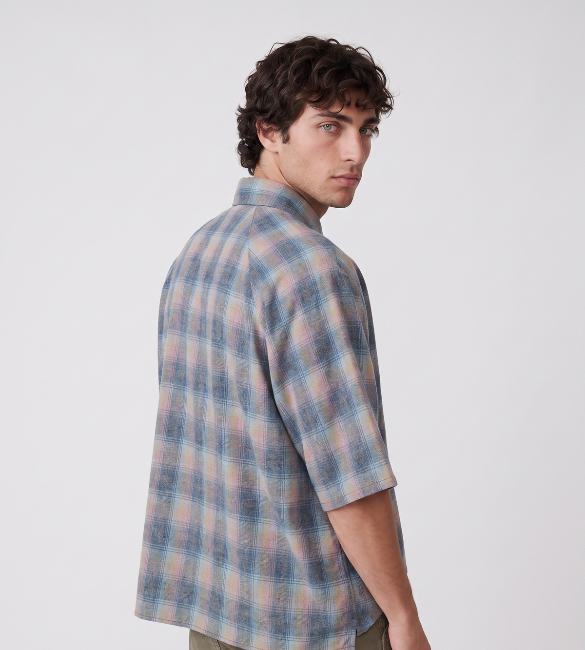 New Amsterdam Surf Association Flanel Short Sleeve Button Up Rainbow Check
