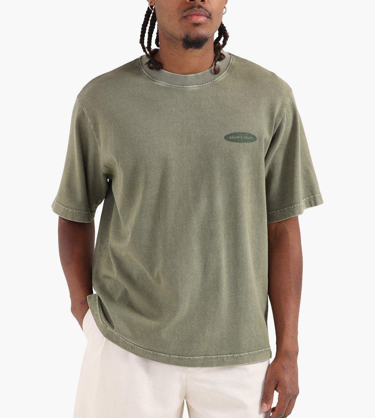 Bram's Fruit “F*ck Off” T-Shirt Distressed Washed Olive Green