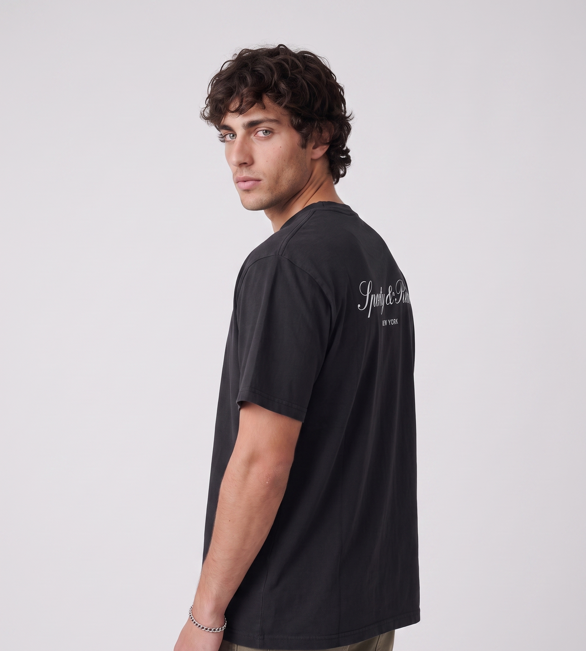 Sporty & Rich Signature NY T-Shirt Faded Black White