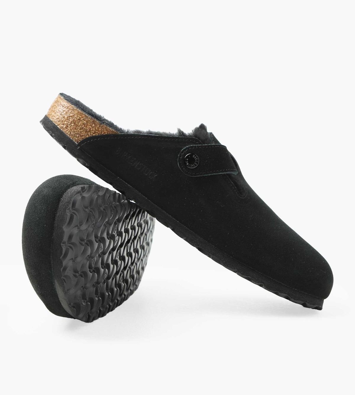 Birkenstock Boston Shearling Suede Leather Fur Black