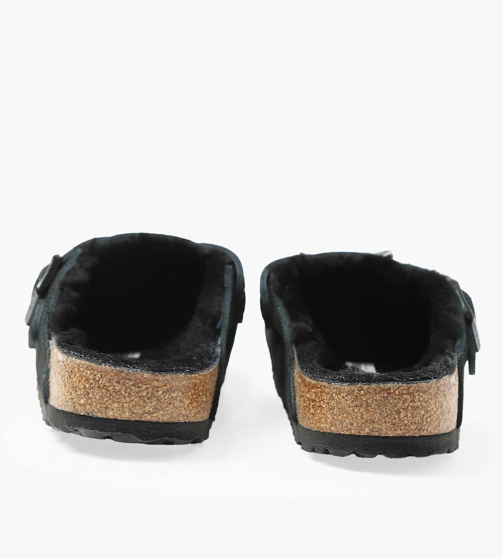 Birkenstock Boston Shearling Suede Leather Fur Black